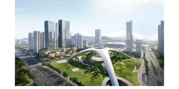 深圳北站超核綠芯項(xiàng)目開建，形如“UFO”，系國內(nèi)首個(gè)公園型樞紐站點(diǎn)